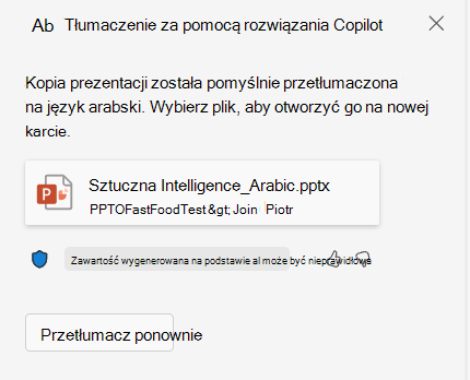 Przetłumaczony plik w okienku bocznym