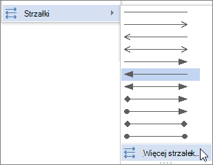 Kliknięcie przycisku Więcej strzałek w celu dostosowania linii lub strzałki