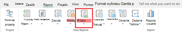 Przycisk W toku na karcie Raport