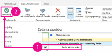 Wybieranie przycisku Zaakceptuj na karcie Zakontraktowania