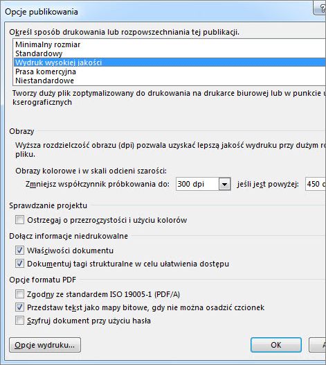 Opcje publikowania