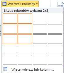 Wiersze i kolumny w układzie strony wykazu