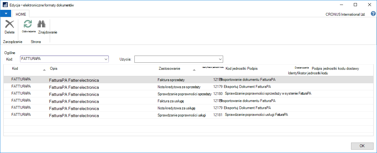 Zrzut ekranu przedstawiający formaty dokumentów elektronicznych