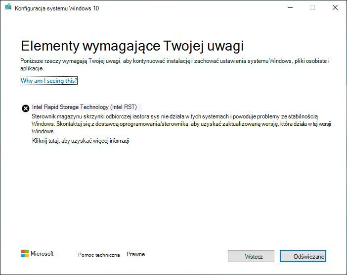 Wstrzymanie zachowania zgodności z technologią Intel Rapid Storage Technology (Intel RST)