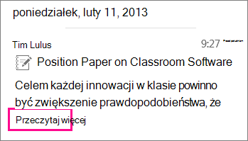 Zrzut ekranu przedstawiający zwiniętą wiadomość błyskawiczną historii z wyróżnioną pozycją Przeczytaj więcej