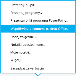 Opcja Współtworzenie w menu Prezentuj z poziomu konwersacji za pomocą wiadomości błyskawicznych