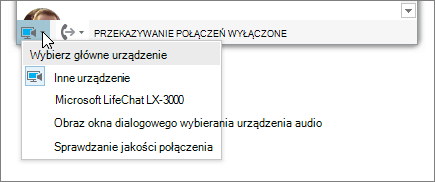 Zrzut ekranu pokazujący menu Wybierz główne urządzenie.