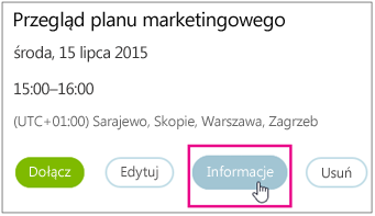 Meeting details with Info button highlighted