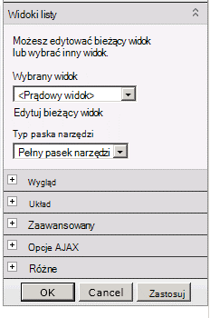 Menu składnika Web Part