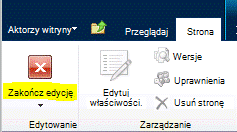 Przycisk Zakończ edycję na karcie Strona