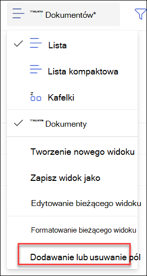 zrzut ekranu przedstawiający sekcję dodawania i usuwania pól