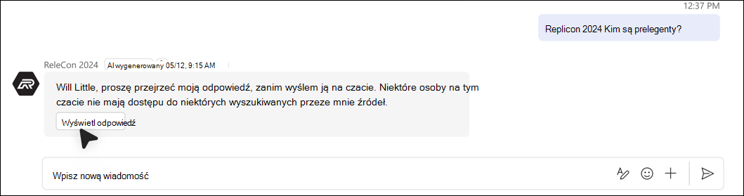 zrzut ekranu: nie można automatycznie dodać odpowiedzi z powodu problemów z uprawnieniami