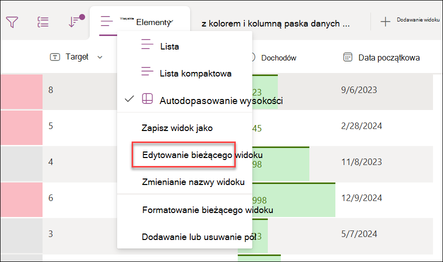 Screetshot of selecting edit current view