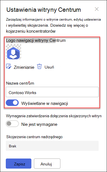 zrzut ekranu przedstawiający nazwę logo nawigacji hubsite