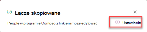 zrzut ekranu przedstawiający ustawienia linku dla elementów listy