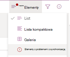 Wybierz opcję Elementy z problemami z synchronizacją z menu Przełącz opcje widoku.