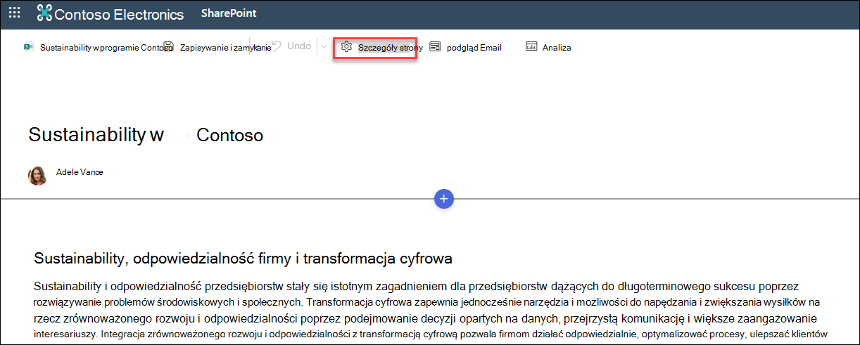 Przycisk Lokalizacja szczegółów strony