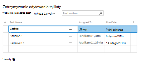widok arkusza danych