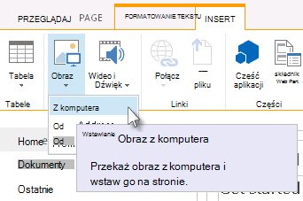 Opcja wstawiania obrazu z komputera