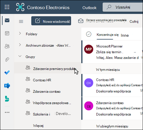 Grupy platformy Microsoft 365 w programie Outlook