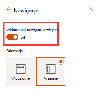 Uzyskiwanie dostępu do opcji widoczności nawigacji w witrynie za pomocą ustawień.