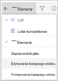 Przełączenie menu opcji widoku