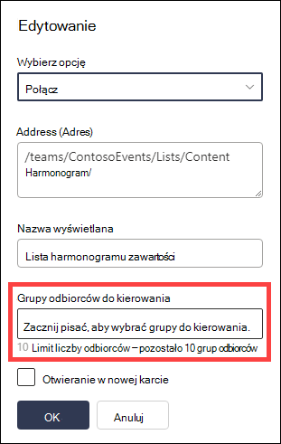 Wyróżnione grupy odbiorców do pola docelowego.