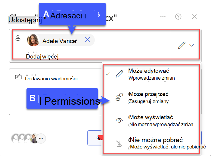 zrzut ekranu przedstawiający udostępniane określonym osobom