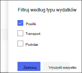 Okienko filtru listy usługi SharePoint Online