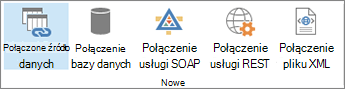 Przyciski opcji nowego połączenia danych