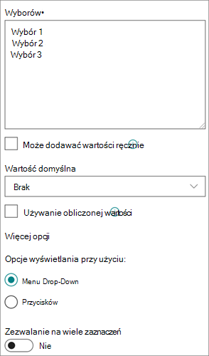 Opcje kolumn wyboru w nowoczesnym środowisku