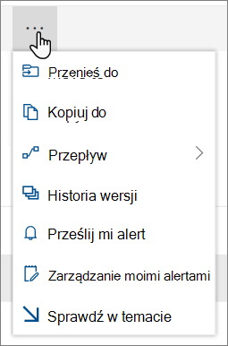 Opcje menu Przenieś do i Kopiuj do w górnym obszarze nawigacji usługi SharePoint Online po zaznaczeniu plików lub folderów