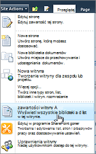 Wyświetlanie całej zawartości witryny w menu Akcje witryny