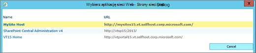 Wybieranie aplikacji sieci Web na stronie zmieniania aplikacji sieci Web