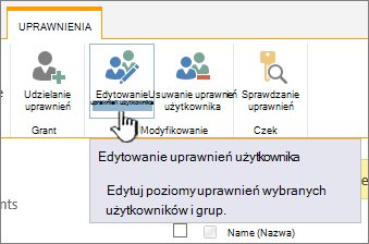 Kliknij pozycję Edytuj uprawnienia, aby zmienić poziom uprawnień