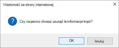 Okno dialogowe potwierdzenia usuwania linku