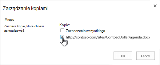 Wybieranie kopii docelowych do zaktualizowania