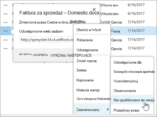 Kliknij pozycję Cofnij publikowanie tej wersji