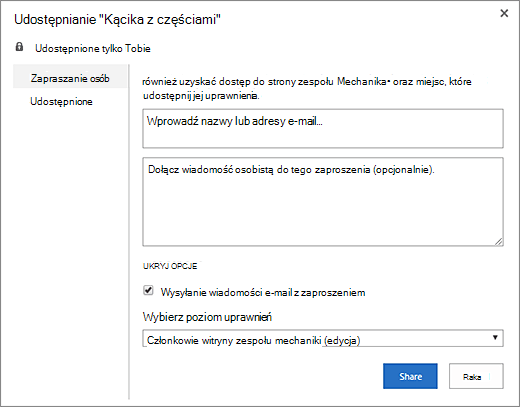 Udostępnianie witryny typu wiki innym członkom