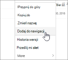 Opcja dodaj do nawigacji z listy stron