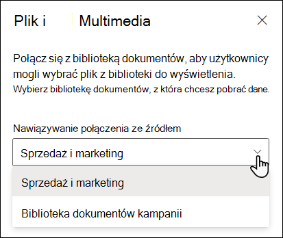 Okienko właściwości podglądu plików z listą rozwijaną Łączenie ze źródłem