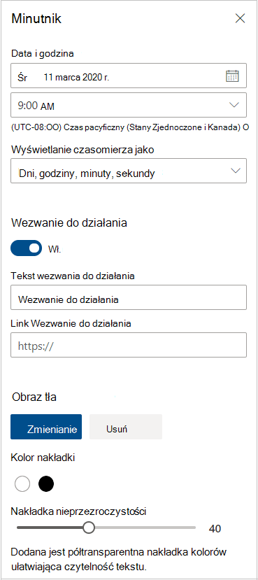 Ustawienia czasomierza odliczania