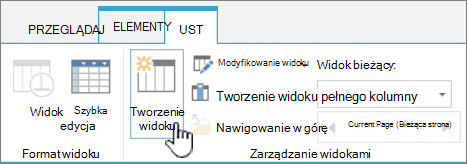Przycisk Utwórz widok biblioteki programu SharePoint na wstążce.