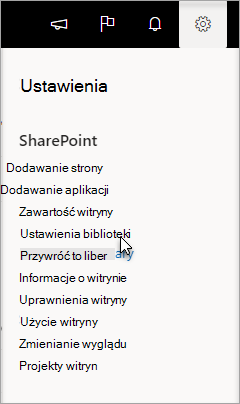 Przejdź do pozycji Ustawienia, Ustawienia biblioteki