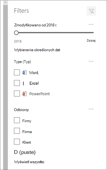 Okienko filtru dokumentu