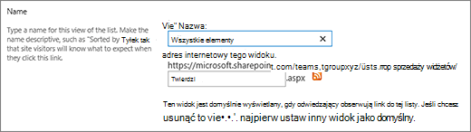 Ustawianie nazwy i opcjonalne nazwy pliku dla widoku