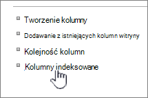 Link Kolumny indeksowane na stronie ustawień listy lub biblioteki