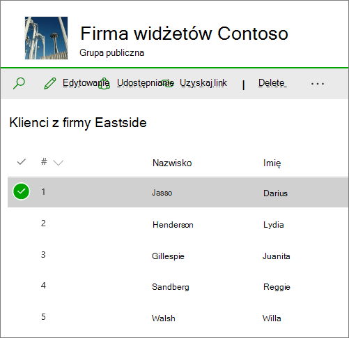 Lista w usłudze SharePoint Online
