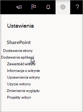 Menu Ustawienia z wyróżnionym poleceniem Dodaj aplikację
