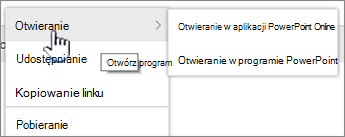 Menu Wielokropek plików z wyróżnioną pozycją Otwórz